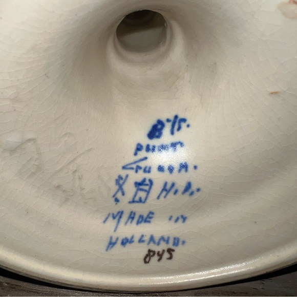 Vintage Gouda Holland Pottery Candlestick 11.5” Folk Art Signed - Picture 11 of 11